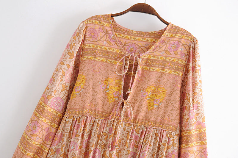 Gown Dress, Boho Maxi Dress, Loose Dress, Camila Indian Flower Pink