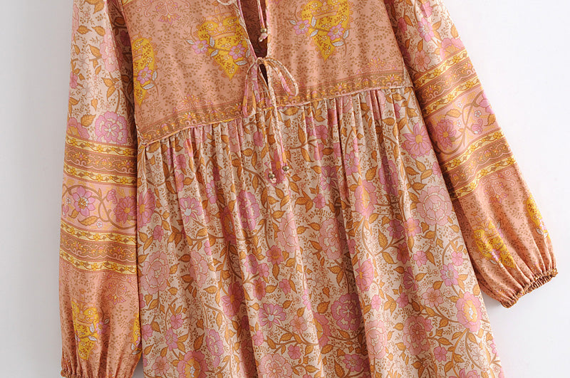 Gown Dress, Boho Maxi Dress, Loose Dress, Camila Indian Flower Pink