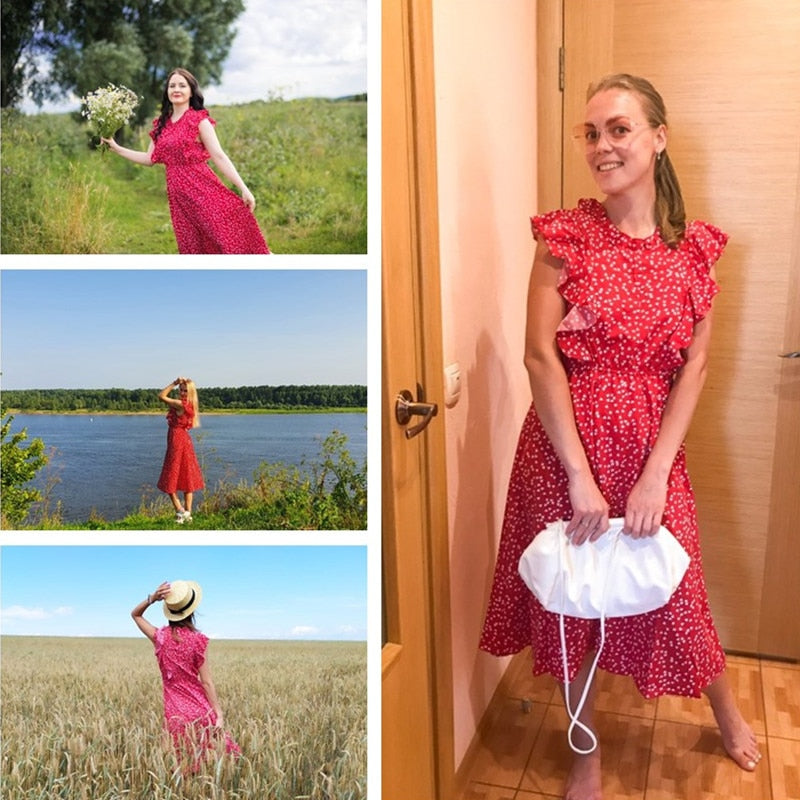 Boho Midi Dress, Raffle Red Heart (Red, Black, Blue)