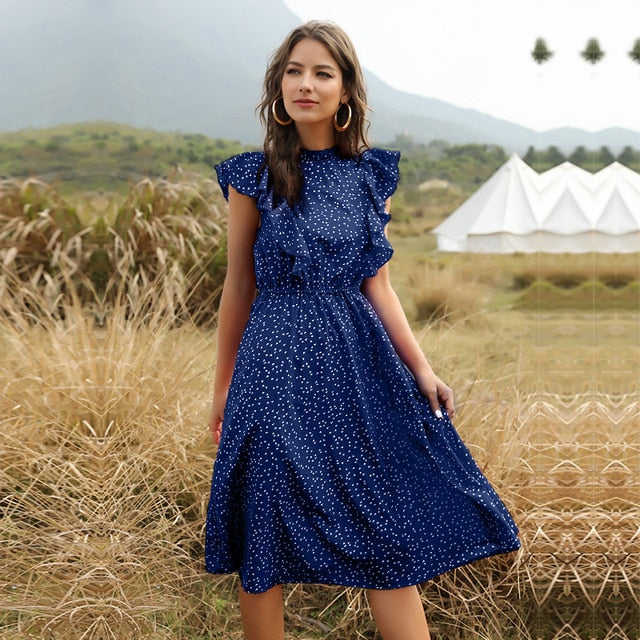 Boho Midi Dress, Raffle Red Heart (Red, Black, Blue)