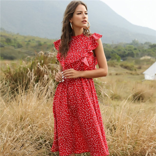 Boho Midi Dress, Raffle Red Heart (Red, Black, Blue)