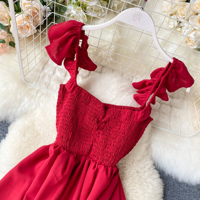 Vintage Dress, Boho Midi Dress, Dress, Strappy Smocked Dress, Carmen in Red, Green and Navy
