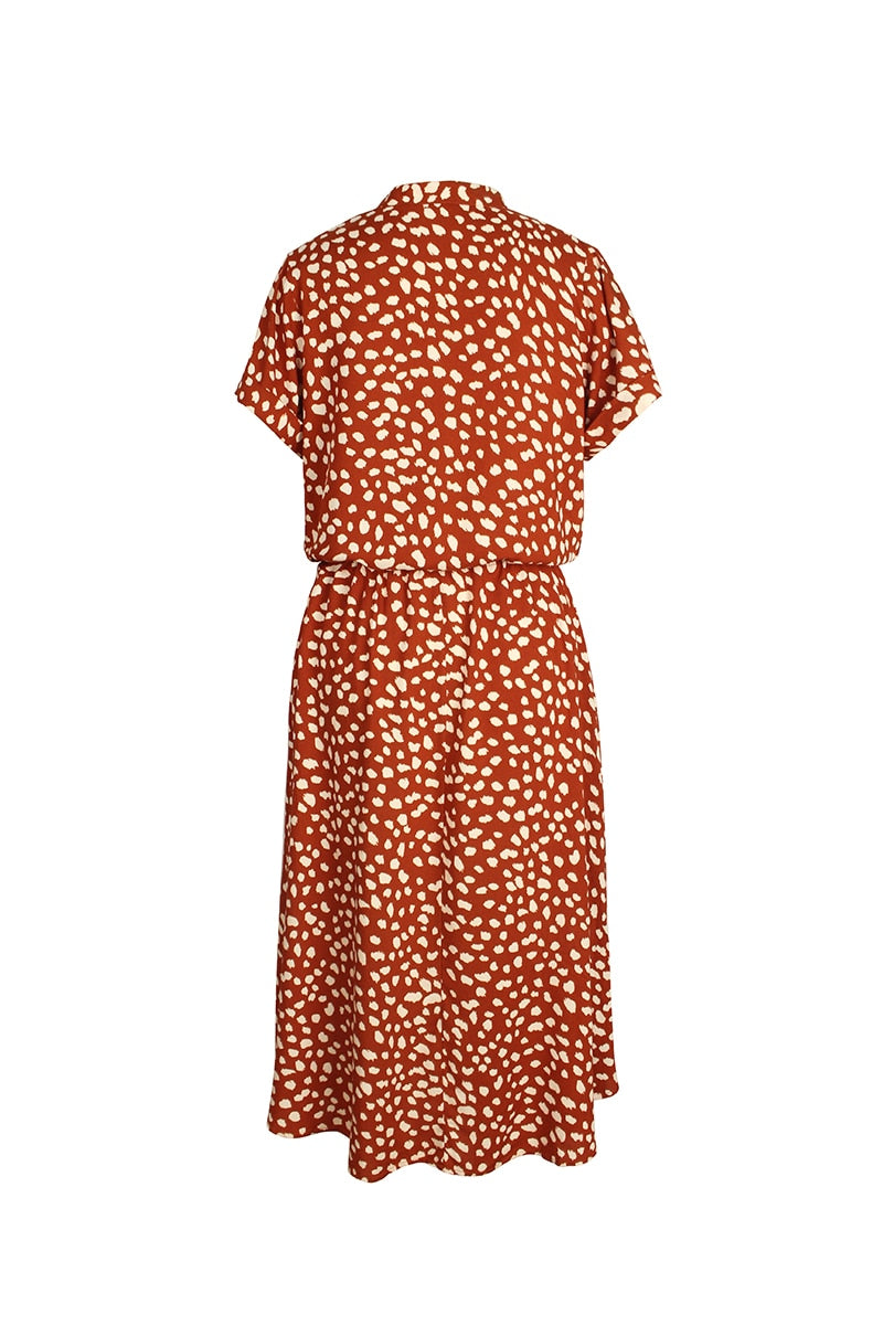 Boho Midi Dress,  Sundress, Quinn Polka Dot in Orange Brick