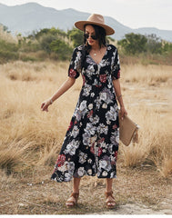 Boho Midi Dress, Sundress, Canna in Black