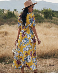 Boho Midi Dress, Sundress, Canna in Yellow