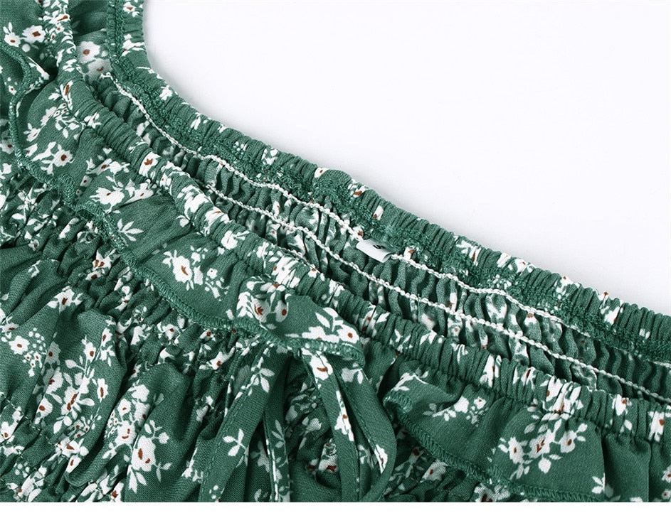 Boho Midi Dress,  Off Shoulder Sundress, Nicole in Green