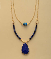 Boho Necklace, 2 Layers Lapis