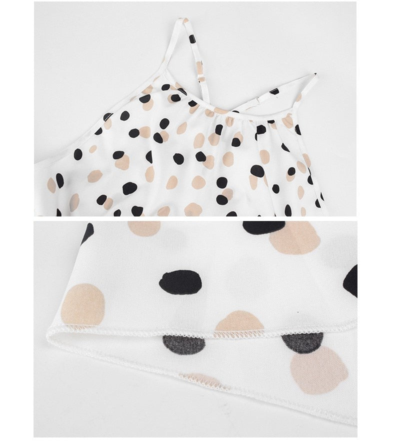 Boho Midi Dress, Strappy Sundress, Polka Dot in White
