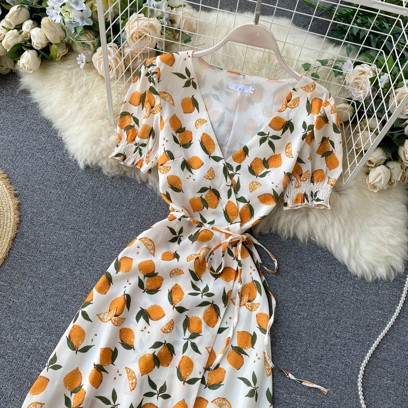Vintage Dress, Boho Midi Dress, Dress, Retro Yellow Lemon Garden