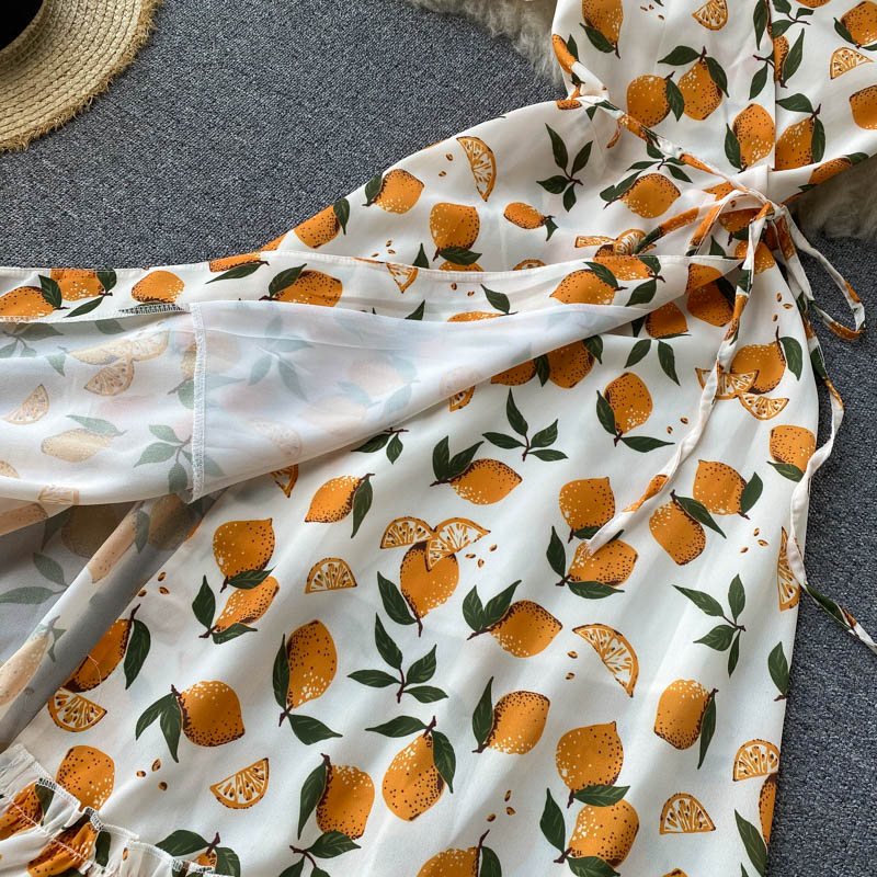 Vintage Dress, Boho Midi Dress, Dress, Retro Yellow Lemon Garden