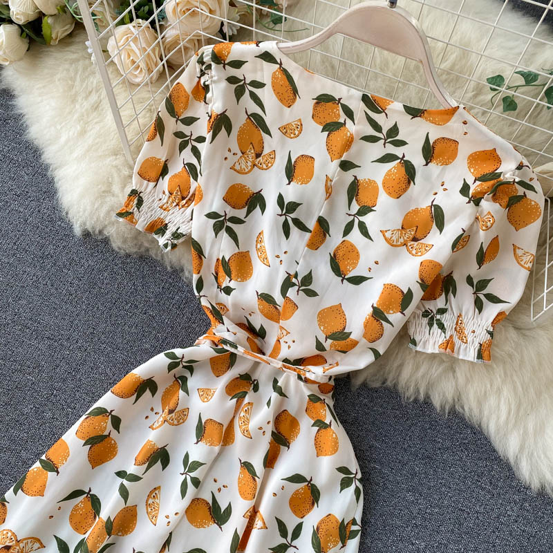 Vintage Dress, Boho Midi Dress, Dress, Retro Yellow Lemon Garden