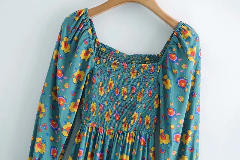 Boho Midi Dress, Smocked Dress, Green Poppy