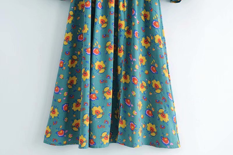Boho Midi Dress, Smocked Dress, Green Poppy