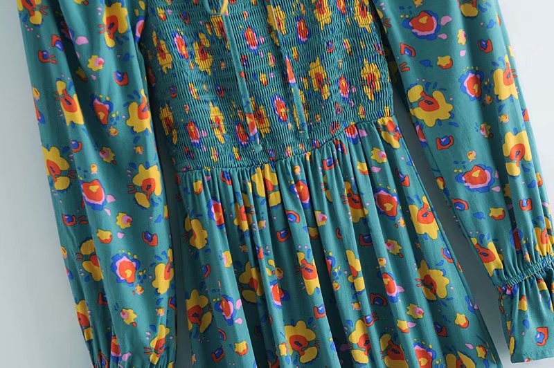 Boho Midi Dress, Smocked Dress, Green Poppy