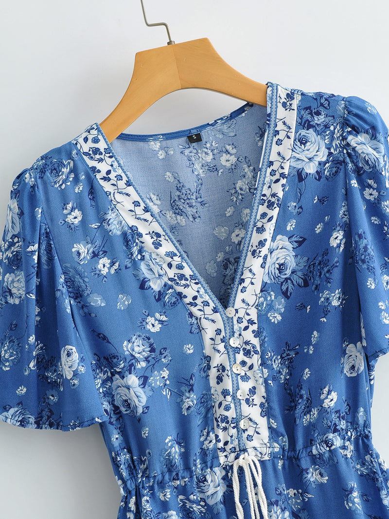 Boho Mini Dress Sundress, Vacation in Blue Sea