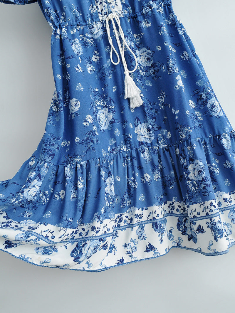 Boho Mini Dress Sundress, Vacation in Blue Sea