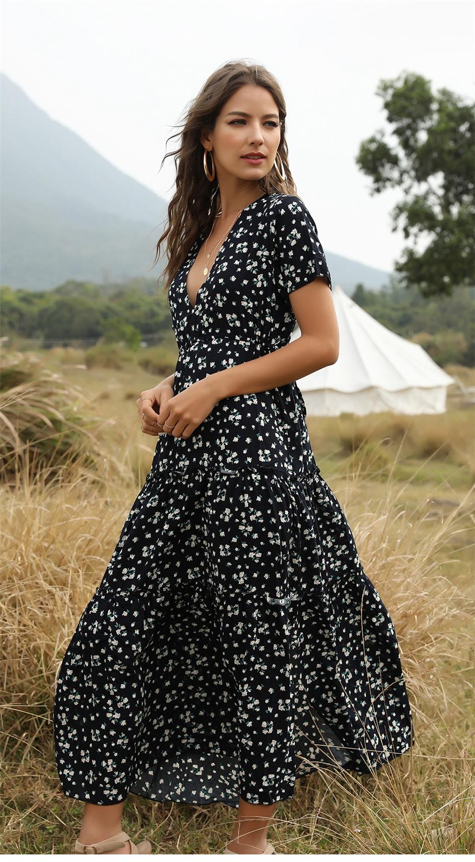 Boho Maxi Dress, Sundress, Serenity in Navy Blue