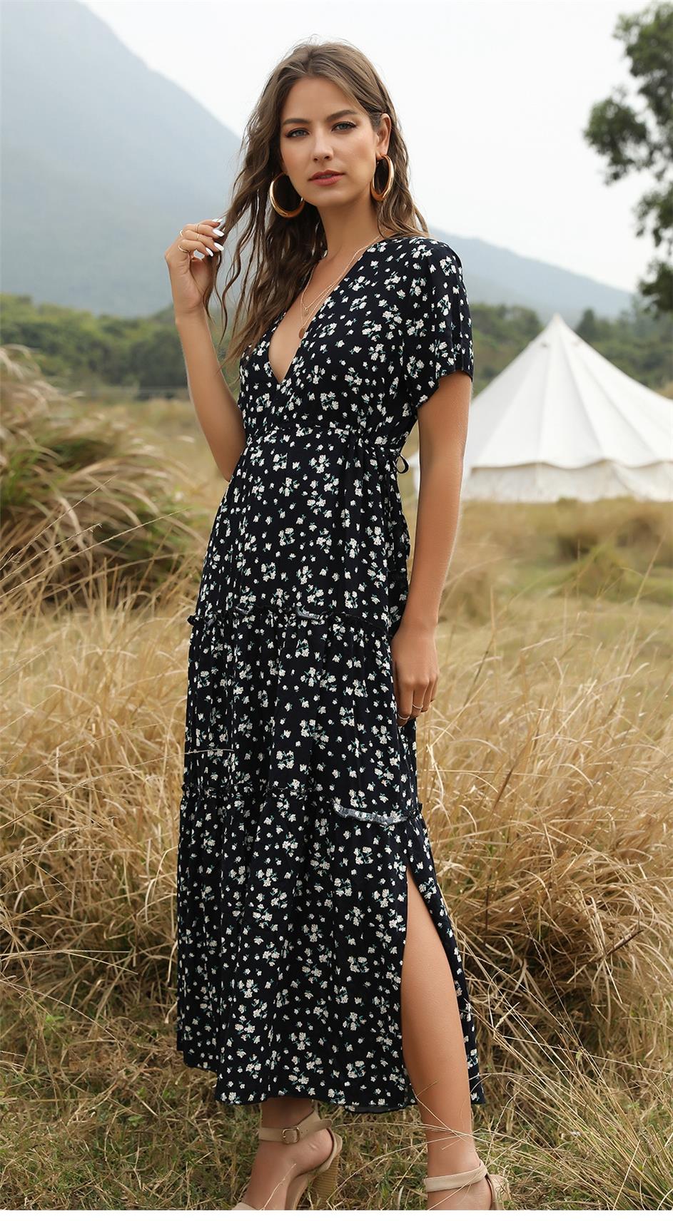 Boho Maxi Dress, Sundress, Serenity in Navy Blue