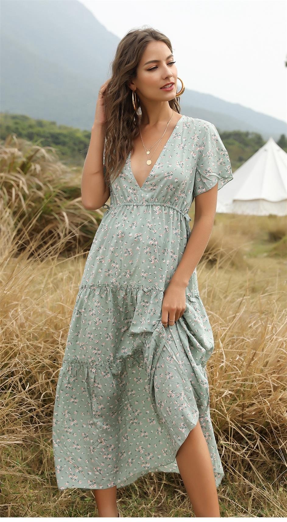Boho Maxi Dress, Sundress, Serenity in Green