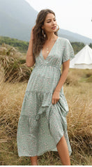 Boho Maxi Dress, Sundress, Serenity in Green