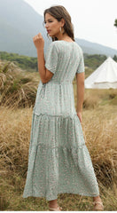 Boho Maxi Dress, Sundress, Serenity in Green
