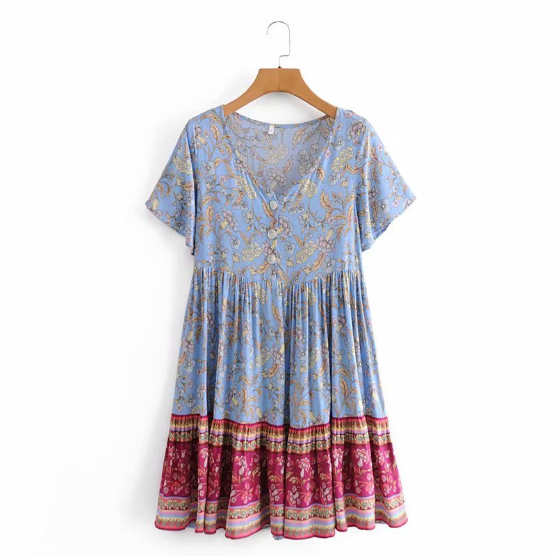 Boho Mini Dress Sundress, Blue Lilac
