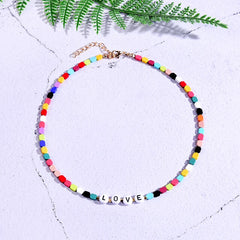 Boho Personalized Custom Necklace, Geometric Beads Choker, Rich Love Lucky Happy