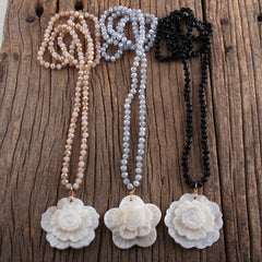 Boho Necklace, RH Crystal White Rose