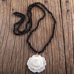 Boho Necklace, RH Crystal White Rose
