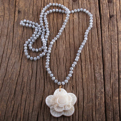 Boho Necklace, RH Crystal White Rose