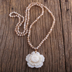 Boho Necklace, RH Crystal White Rose