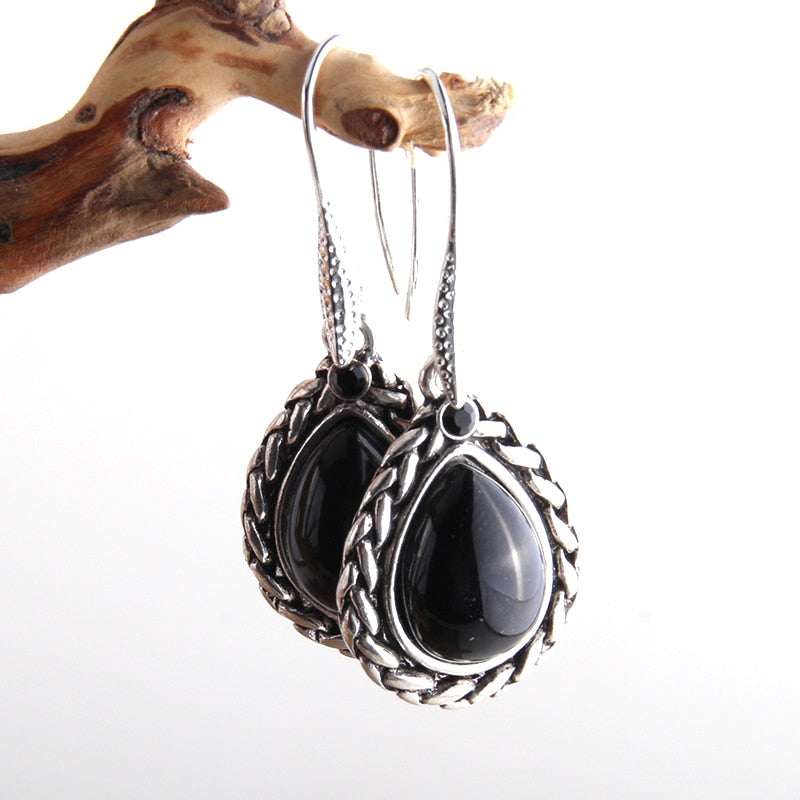 Boho Earrings, RH Dangle Earrings, Black Silver