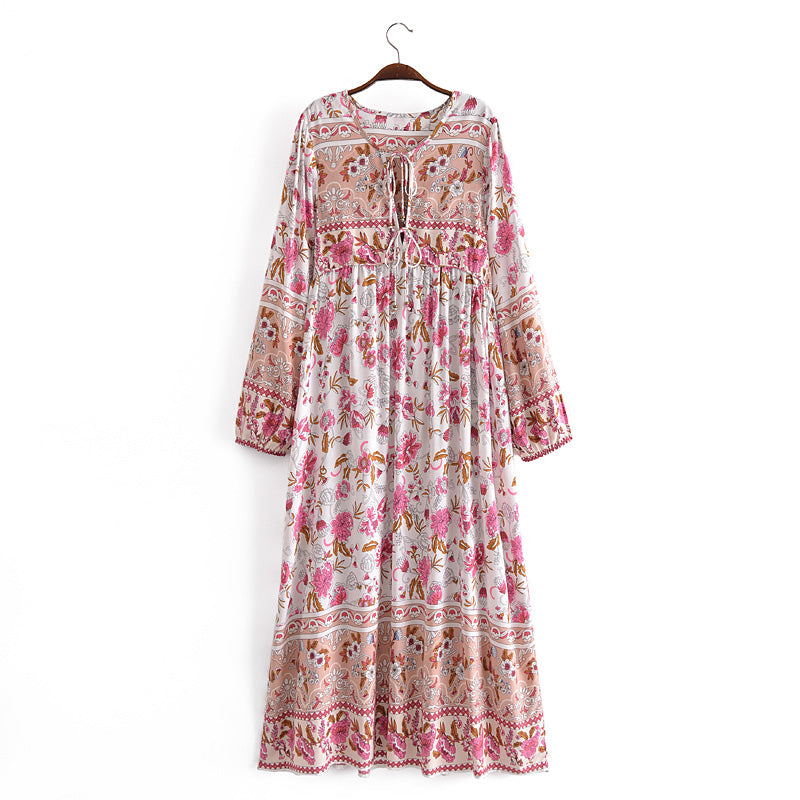 Gown Dress, Boho Maxi Dress, Loose Dress, Carina Rose in Midnight Black and Pink