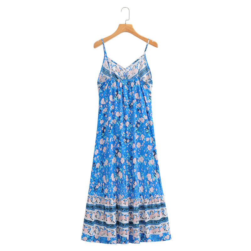 Boho Mini Dress Strappy Sundress, Blue Gypso