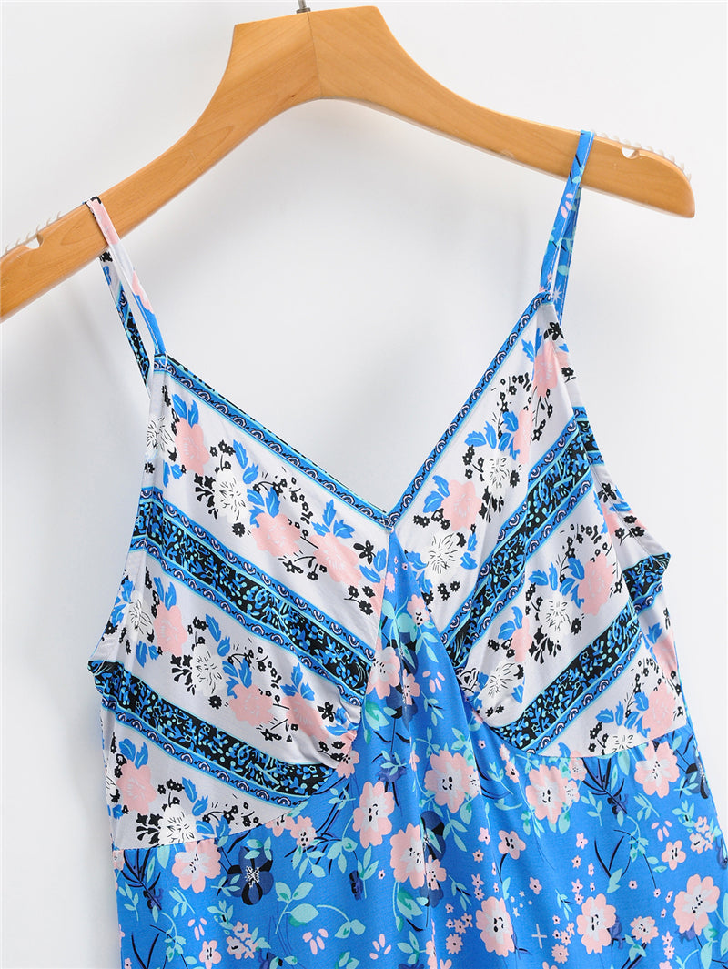 Boho Mini Dress Strappy Sundress, Blue Gypso