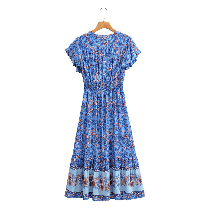 Boho Midi Dress, Sundress, Blue Sage