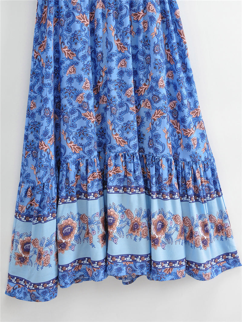 Boho Midi Dress, Sundress, Blue Sage