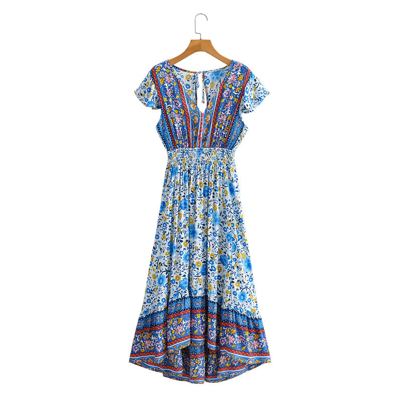 Boho Maxi Dress, Blue Wild Flower