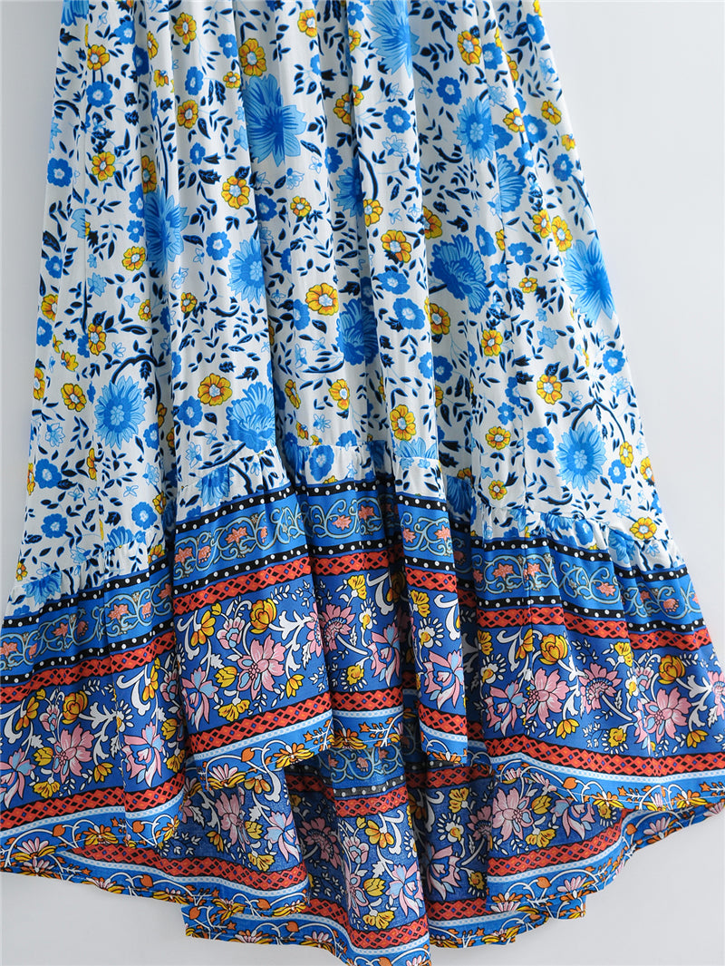 Boho Maxi Dress, Blue Wild Flower