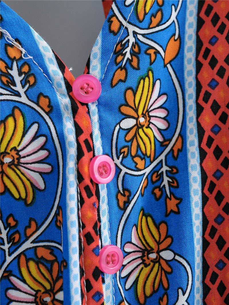 Boho Maxi Dress, Blue Wild Flower