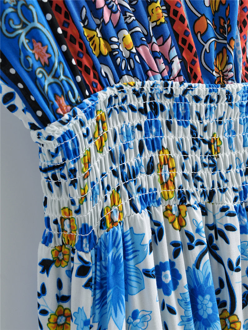 Boho Maxi Dress, Blue Wild Flower