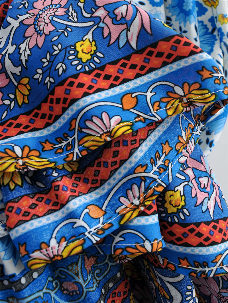 Boho Maxi Dress, Blue Wild Flower