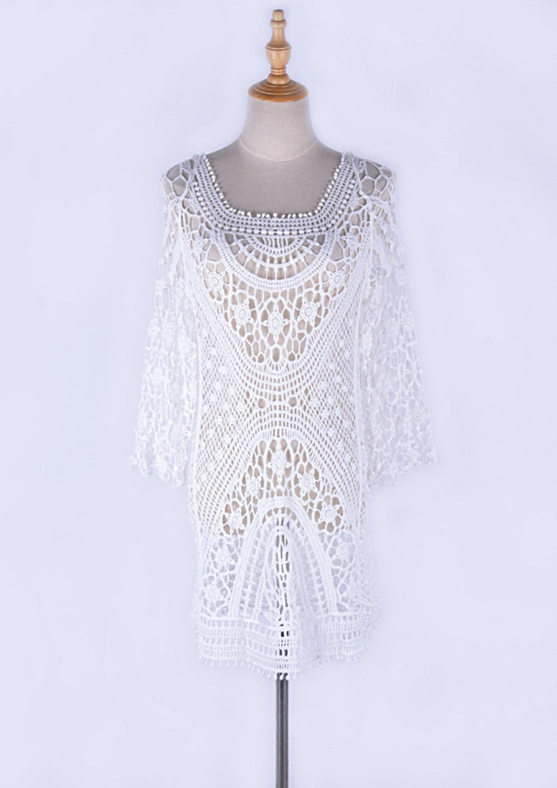 Boho Boho Mini Dress, Beach Dress, Cover up Dress, Cover up Dress,, White Lace Ivy