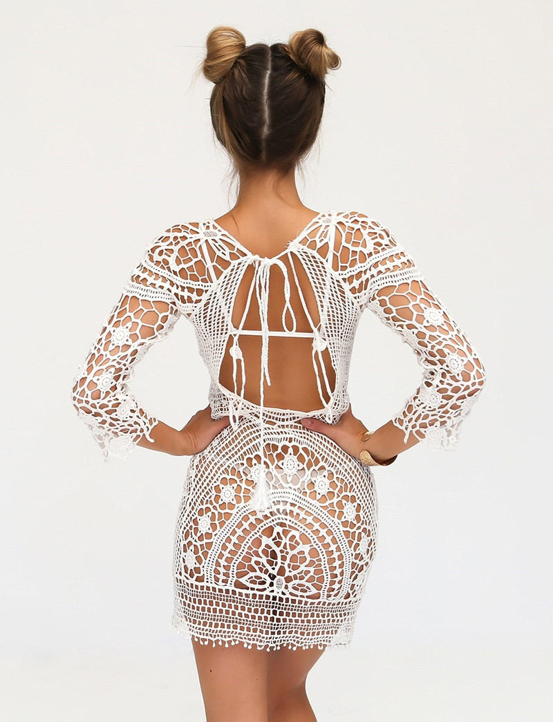 Boho Boho Mini Dress, Beach Dress, Cover up Dress, Cover up Dress,, White Lace Ivy