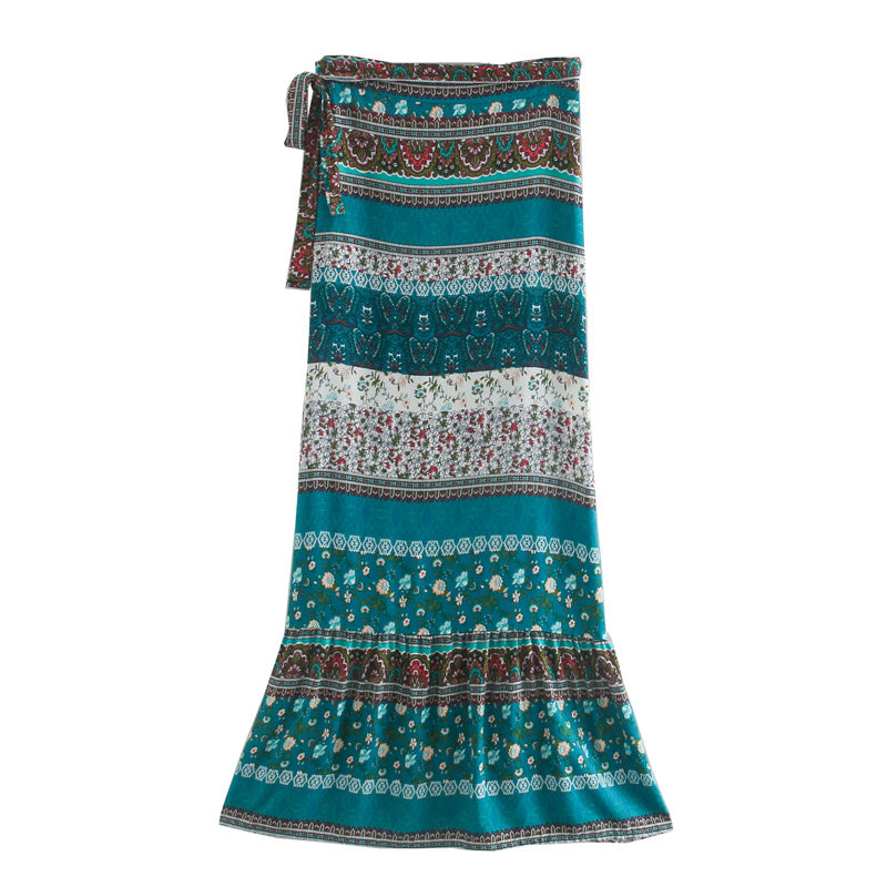 Boho Two Piece Set, Two Piece Skirt Set, Wild Boho Tassel in Green