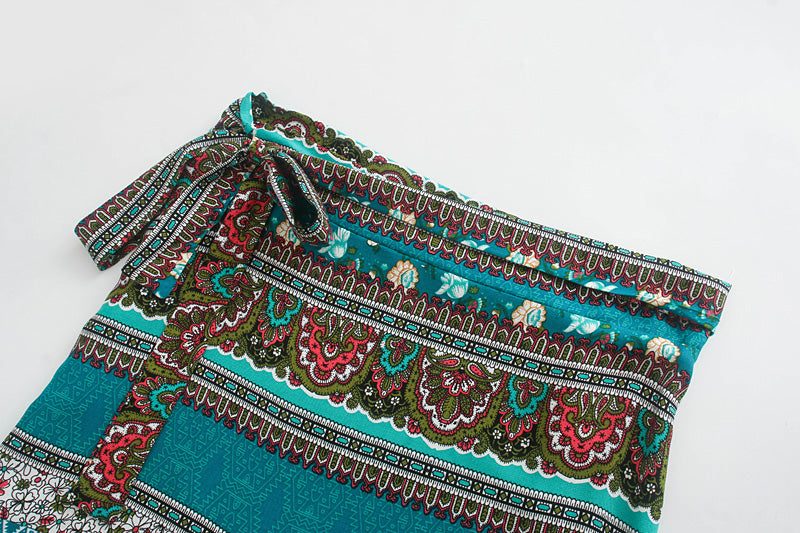 Boho Two Piece Set, Two Piece Skirt Set, Wild Boho Tassel in Green