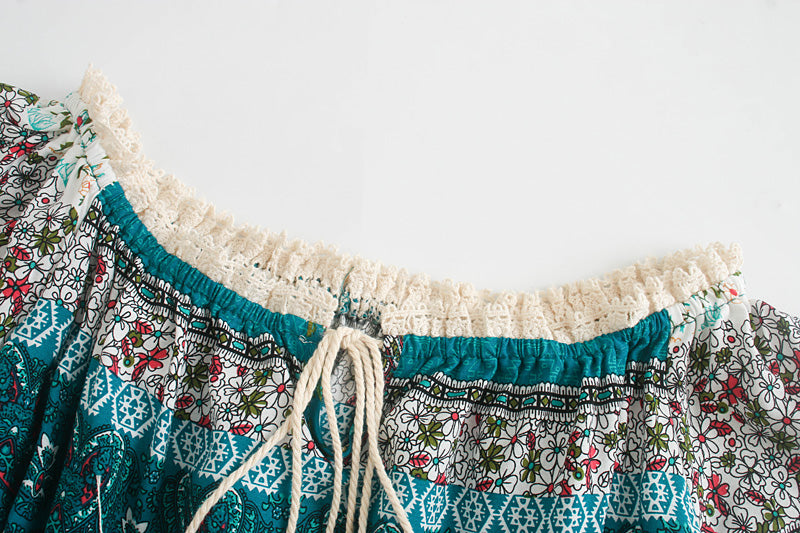 Boho Two Piece Set, Two Piece Skirt Set, Wild Boho Tassel in Green