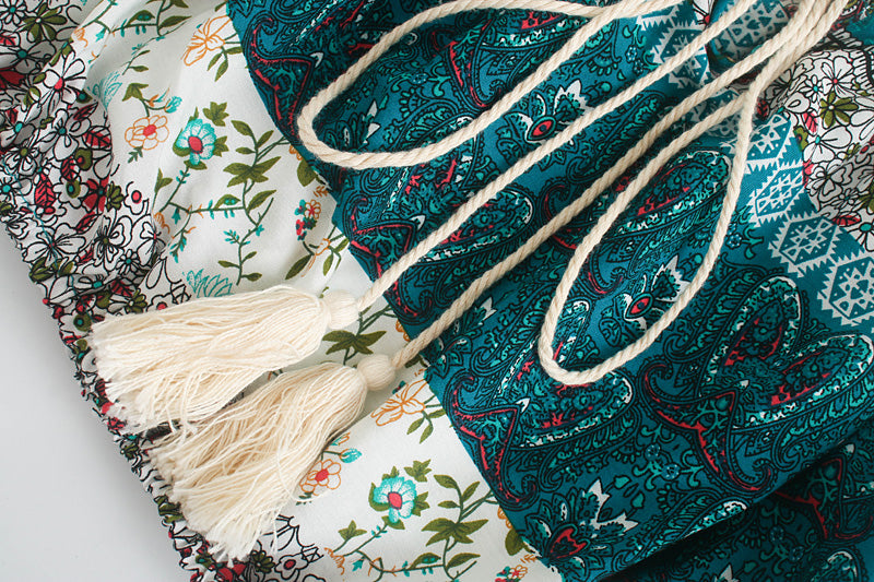 Boho Two Piece Set, Two Piece Skirt Set, Wild Boho Tassel in Green