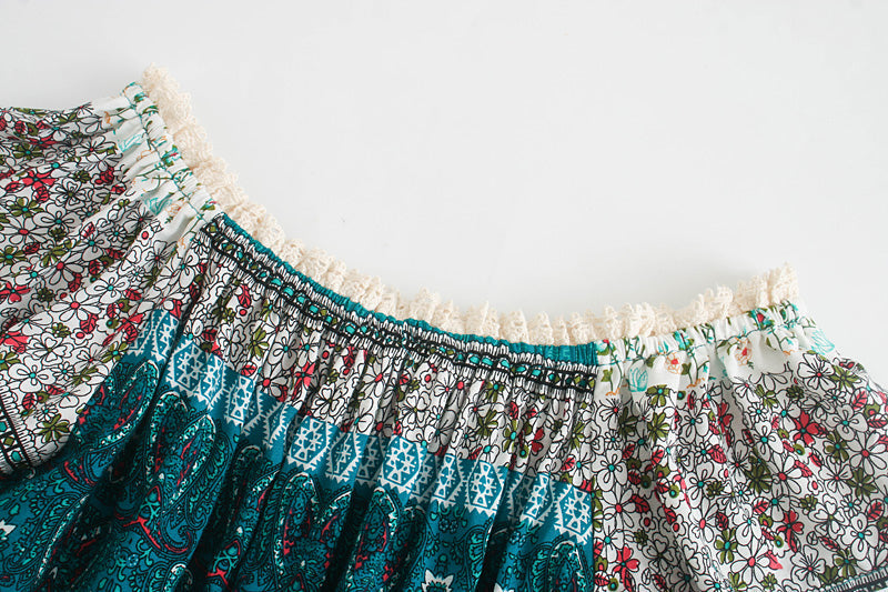 Boho Two Piece Set, Two Piece Skirt Set, Wild Boho Tassel in Green