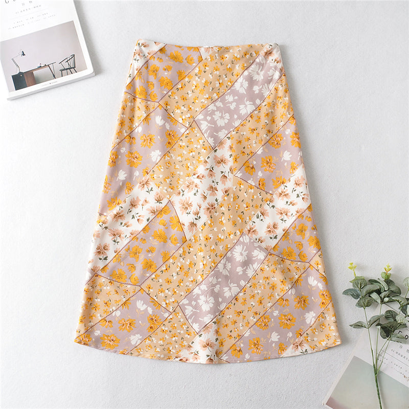 Boho Skirt, Hippie Skirts, Midi Skirt, Retro Gypso Yellow and Pink